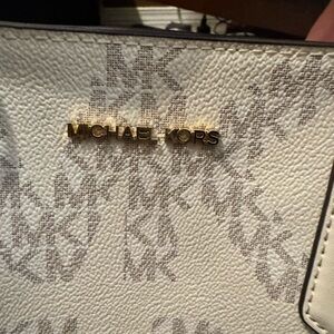 Michael Kors Cream and Gray Monogram Shoulder Bag